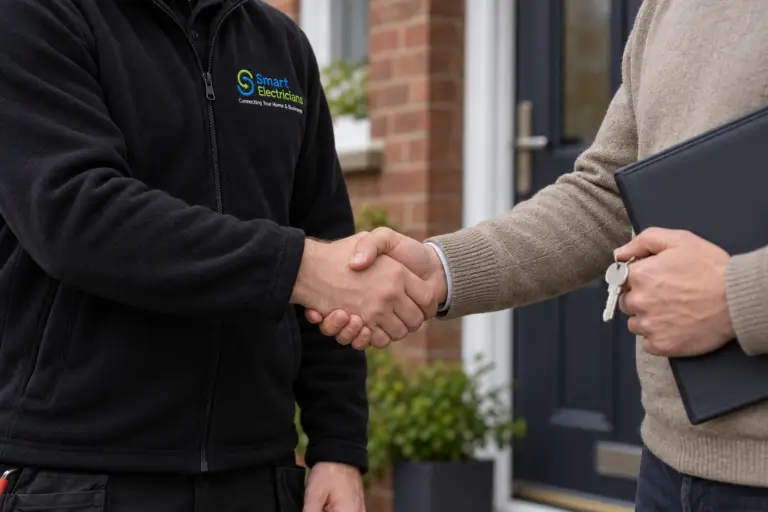 Electrician Rob and customer hand shake